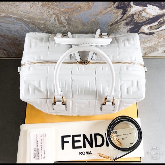 Sold Fendi Calfskin Zucca Embossed Boston Bag - Picture 4 of 15